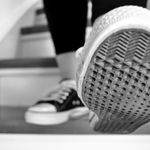 Close up of sports shoes stepping lightly